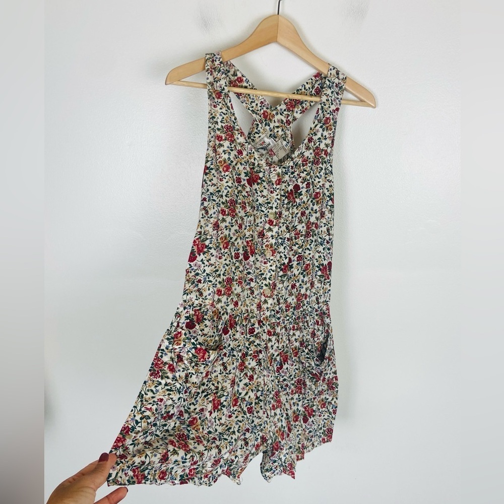 Pellini VTG 90s Y2K Floral‎ Romper Size 5/6 Junior Cottagecore Pleated Pockets